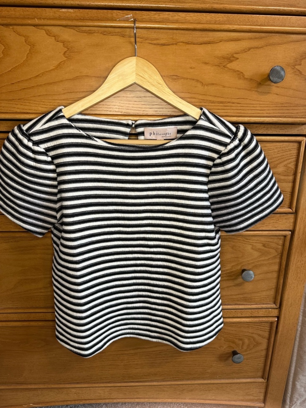 Philosophy Womens Striped Black & White Top Size Small Classic Cozy Staple